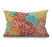 BGBDEIA Fundas de cojín con diseño de corales, color azul claro, naranja, rojo, azul, algodón, lino, funda de almohada lumbar, funda de almohada decorativa para el hogar, oficina, rectangular, 30 x 50