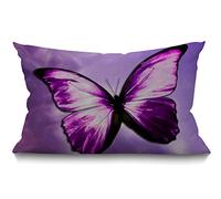 BGBDEIA Magical Mystical - Funda de cojín decorativa de lino y algodón con diseño de mariposas moradas para sofá o cama, 30 x 50 cm