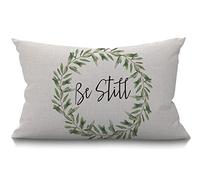 BGBDEIA Rustic Be Still - Funda de cojín para sofá, sofá, algodón, lino, 30 x 50 cm, diseño de corona verde oliva, 30 x 50 cm