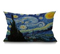 BGBDEIA Van Gogh - Funda de cojín rectangular de 30 x 50 cm, diseño de noche estrellada, cielo y luna, decoración del hogar, funda de almohada de lino y algodón para cama, sofá, 12 x 20 pulgadas