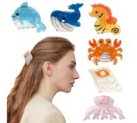 Bgffuy Juego de pinzas para el pelo con diseño de animales marinos, ballena, cangrejo, medusas, caracola, delfín, caballito de mar, accesorios para el cabello, pinzas para el pelo para niñas para