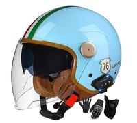 BGGNG Medio Casco De Moto Abierto con Bluetooth Integrado,ECE Homologado Casco Moto Jet Scooter con Un Micrófono Incorporado Y Doble Visera,para Mujer Hombre Adultos O,L=59-60cm