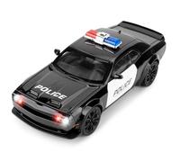 BGHSCA Compatible con Dodge Challenger SRT Hellcat modelo de coche de policía, 1:22 coche de juguete de aleación de zinc con sonido y luz, juguete de vehículo de policía con rayas de carreras para