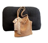 BGHYJKOL Bolso De Ganchillo Crochet Lace Bow Tote Bag For Women Summer Beach Handbag Large Capacity Hollow Out Knitted Bags Boho Woven Shoulder(Khaki)