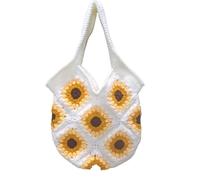 BGHYJKOL Bolso De Ganchillo Handmade Cotton Straw Weaving Summer Shoulder Bag Sunflower Bucket Beach Vacation Handbag Soft(Off-white)