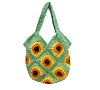 BGHYJKOL Bolso De Ganchillo Handmade Cotton Straw Weaving Summer Shoulder Bag Sunflower Bucket Beach Vacation Handbag Soft(Green)