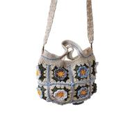 BGHYJKOL Bolso De Ganchillo Handmade Crochet Flower Tote Bag Women Knitted Handbag Boho Style Travel(Sky Blue)