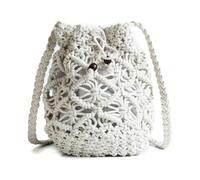 BGHYJKOL Bolso De Ganchillo Summer Handmade Bucket Bags For Women Shoulder Crossbody Bag Female Handbag(White)