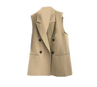 BGHYJKOL Chaleco Mujer Vestir Traje negro informal, abrigos, chalecos sin mangas con solapa de pico, blazer elegante for mujer gran tamaño(Khaki,M)