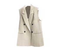 BGHYJKOL Chaleco Mujer Vestir Traje negro informal, abrigos, chalecos sin mangas con solapa de pico, blazer elegante for mujer gran tamaño(Apricot,S)