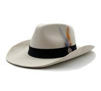 BGHYJKOL Sombrero Cowboy Sombrero de copa tibetano ala ancha occidental | Sombreros Fedora de vaquero con banda de plumas, gorra de fieltro de Jazz con dobladillo for hombres y mujeres
