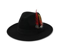 BGHYJKOL Sombrero Cowboy Sombreros Fedora de lana artificial | Sombrero blanco de fieltro con banda de plumas for hombre y mujer, gorra de Jazz con ala plana