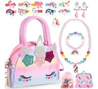 BGIUSQF Unicornios para Niñas, Bolso Unicornio Niña Set, Juegos de Joyas para Niña, Anillos, Pendientes, Collares, Pulseras, Horquillas, Bolso Niña, Unicornio Regalo Niña 3 4 5 6 Años