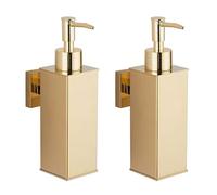 BGL Dispensadores de jabón montados en la pared, paquete de 2, dispensadores de lavado de manos líquido de acero inoxidable 304 para baño y cocina, color dorado