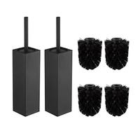 BGL Escobilla de Inodoro Cuadrada con Soporte, Acero Inoxidable 304 Pintado de Goma y Soporte para baño, 2 Cabezales de Cepillo Limpiador, Color Negro