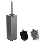 BGL Escobilla de Inodoro y Soporte, Soporte de Silicona para escobilla de Inodoro, 2 Cabezales de Cepillo, Cepillo Cuadrado de Aluminio para Limpieza de baño, cepillos de Inodoro (Gris)