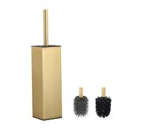 bgl Escobilla de Inodoro y Soporte, Soporte para escobilla de Inodoro de Silicona, 2 Cabezales, Aluminio Cuadrado para Limpieza de baño, escobilla de Inodoro (Dorado)