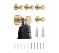 BGL Ganchos de pared de oro cepillado, juego de 5 unidades, ganchos de metal inoxidable para toallas de baño y cocina, autoadhesivos o para montaje en pared