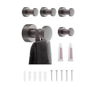 BGL Ganchos de pared gris - Juego de 5 unidades | Ganchos de metal inoxidable para toallas de baño y cocina | Autoadhesivos o para montaje en pared
