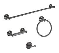 BGL - Juego de 4 Accesorios de baño, galvanoplastia Gris, Montaje en Pared, Barra de Toalla Ajustable, Gancho para Bata, Soporte para Papel higiénico, Anilla de Toalla, Gris Brillante
