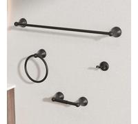 BGL Juego de Accesorios de baño, Barra de Toalla Extensible Ajustable Negro Mate, Juego de 4 Piezas de Accesorios de baño, Gancho para Bata montado en la Pared, Soporte para Papel higiénico, toallero