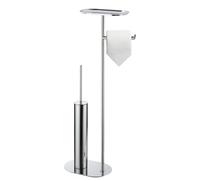 BGL Juego de escobilla de baño de pie con soporte para papel higiénico 3 en 1 con estante, diseño moderno y cromado