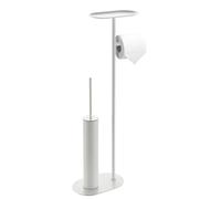 BGL Juego de Escobilla de Inodoro Independiente con Larga Acero Inoxidable Blanco - Escobilla de WC y Escobilla de Inodoro con Portarrollos Juego 3 en 1 con estante, Diseño Moderno