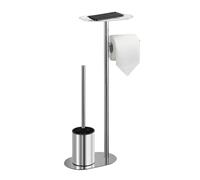 BGL Juego de escobillas de inodoro de acero inoxidable cromado - Escobilla de inodoro y escobilla con soporte para papel higiénico 3 en 1 con estante, diseño moderno