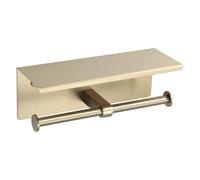 BGL Portarrollos de Papel higiénico con Estante de Acero Inoxidable 304 de Doble Cabeza, Color Dorado Cepillado Mate, Soporte de Pared para baño