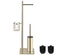 BGL Portarrollos de papel higiénico multifunción de acero inoxidable con base pesada, soporte para escobilla de inodoro y cesta de esquina giratoria de 360°, color dorado