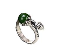 BgnEhRfL Anillos,anillos vintage, Anillo abierto de loto con jaspe de jade hetiano natural en plata 925