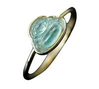 BgnEhRfL Anillos,anillos vintage, Anillo de Buda Maitreya de plata S925 bañado en oro y jade de hielo natural