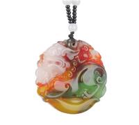 BgnEhRfL jade,collar colgante, Collar de jade colorido de feng shui natural, jade colorido que atrae la riqueza en el tesoro valiente y auspicioso