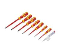 BGS 35838 | Juego de destornilladores VDE | 8 piezas | Destornillador plano y PH | comprobador de tensión | DIN EN 60900 | Orificio para colgar