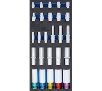 BGS 4147 | Bandeja para carro 1/3: llaves de vaso hexagonales, largo 11 - 22 mm | perfil E E10 - E22 | 6,3 mm (1/4"), 10 mm (3/8"), 12,5 mm (1/2") | 26 piezas