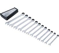 BGS 6544 | Juego de llaves combinadas con carraca | 8 - 19 mm | 12 piezas | Acero al cromo vanadio, cromado, mate, 72 dientes, posición de la boca 15°, lado del anillo doce caras