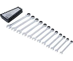BGS 6544 | Juego de llaves combinadas con carraca | 8 - 19 mm | 12 piezas | Acero al cromo vanadio, cromado, mate, 72 dientes, posición de la boca 15°, lado del anillo doce caras