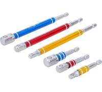 BGS 74424 | Juego de adaptadores para taladros eléctricos | de colores | entrada hexágono exterior 6,3mm (1/4") | hexágono exterior 6,3mm (1/4") / 10mm (3/8") / 12,5mm (1/2") | 75-150mm | 6 piezas