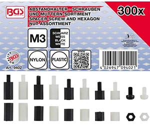 BGS 9402 | Tornillos distanciadores y surtido de tuercas hexagonales | nylon | 300 piezas