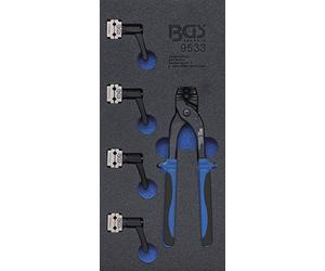 BGS 9533 | Bandeja para carro 1/3: Doblador de tubos y juego de abrazaderas para tubos de freno | 4,75 + 6 mm