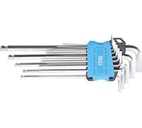 BGS 9801 | Juego de llaves allen | extra largas | medidas en pulgadas | hexágono interior/hexágono interior con cabeza de bola 0,05" - 3/8" | 13 piezas