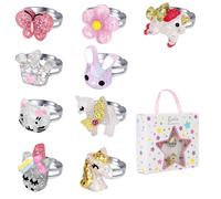 Bgshemni Little Girl Jewel Rings In Box Anillos ajustables para regalos de cumpleaos para nias de 3 a 10 aos Jugar joyas para nias anillos aj