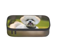 BGSHJVF Bichon Frise Dog On The Grass - Estuche para lápices de tela Oxford de gran capacidad con múltiples compartimentos, diseño elegante