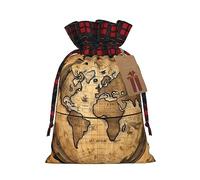 Bgshjvf Bolsa de regalo de lino con cordón de Navidad con diseño de mapa del mundo antiguo, bolsas de regalo de varios tamaños para regalar y decorar