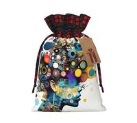Bgshjvf Bolsa de regalo de lino con cordón de Navidad con estampado de cerebro de inteligencia artificial, bolsas de regalo de varios tamaños para regalar y decorar