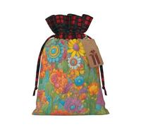 Bgshjvf Bolsa de regalo de lino con cordón de Navidad con estampado de colores brillantes, bolsas de regalo de varios tamaños para regalar y decorar