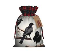 Bgshjvf Bolsa de regalo de lino con cordón de Navidad con estampado de cuervo negro con pájaros en una rama, bolsas de regalo de varios tamaños para regalar y decorar