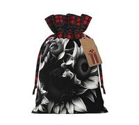 Bgshjvf Bolsa de regalo de lino con cordón de Navidad con estampado de girasoles blancos y negros, bolsas de regalo de varios tamaños para regalar y decorar
