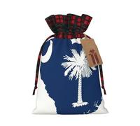 Bgshjvf Bolsa de regalo de lino con cordón de Navidad con estampado de mapa de Carolina del Sur, bolsas de regalo de varios tamaños para regalar y decorar