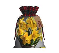 Bgshjvf Bolsa de regalo de lino con cordón de Navidad con estampado de ramo de narcisos, bolsas de regalo de varios tamaños para regalar y decorar